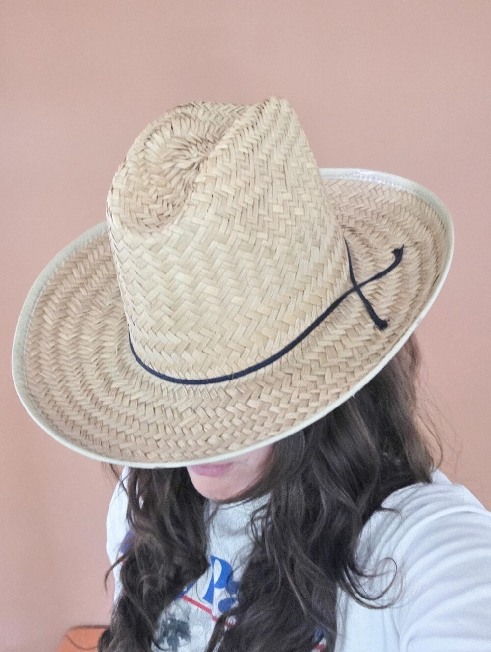 Vintage Straw Mexican Cowboy Hat with Black Ribbon